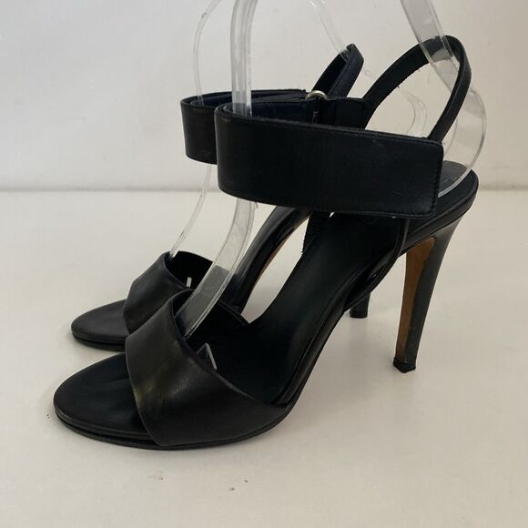 Vince Genna Sandal Black Leather Open Toe Two Double Strap Ankle Heel 37… - Picture 4 of 8